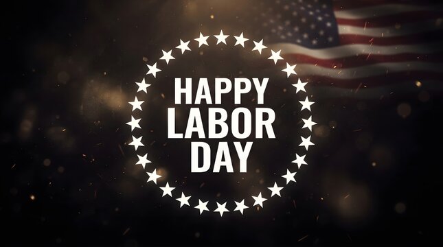 Happy labor day celebration background with a circular star frame and united states flag elements