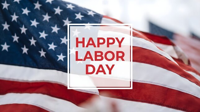 Happy labor day greeting card with a waving american flag background for patriotic holiday celebration