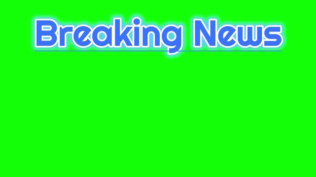 Breaking News text appears in a bold blue font style centered against a vibrant green screen background to provide a clear and professional visual element for broadcast media productions and video.