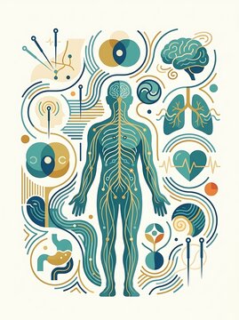 Human anatomy and acupuncture points for holistic wellness