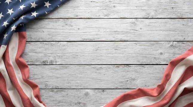 American flag draped over a rustic wooden background perfect for celebrating labor day and patriotic holidays
