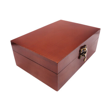 Closed Wooden Storage Box with Metal Latch on Transparent Background png