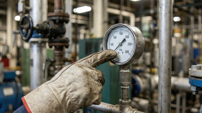 Pressure gauge reading in industrial setting