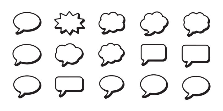 Outline speech bubbles icons set for simple web communication and interface design mobile elements.