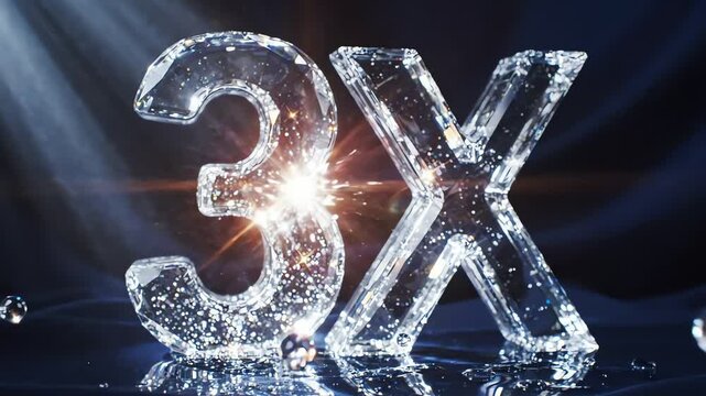Sparkling ice 3x sign with glowing particles and flare