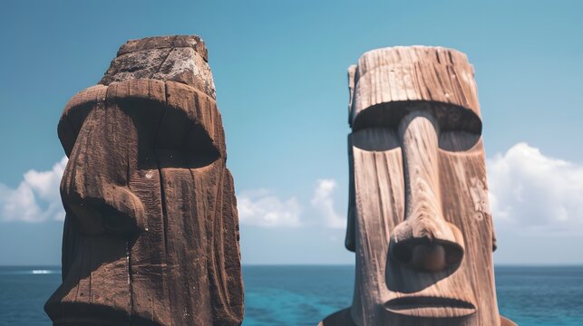 Easter Island Moai statue overlooking pacific ocean 