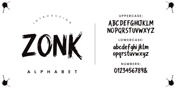 ZONK ink splatter brush font display typeface for energetic sports design and dynamic banner
