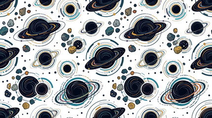 Seamless Pattern of Planets and Space Objects © Hanna