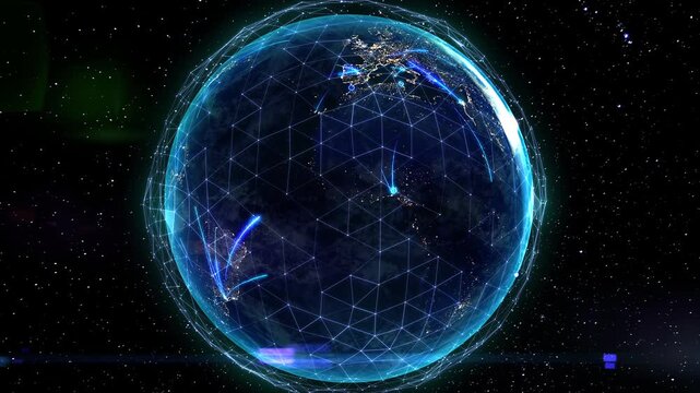 Digital Grid Over the Earth Globe Representing Global Network Technology
