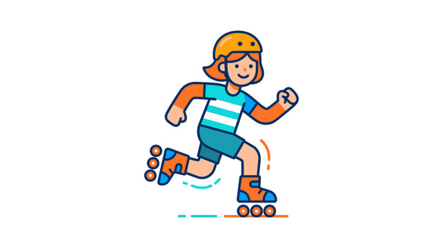 Active child wearing helmet and rollerblades enjoying outdoor sport activity