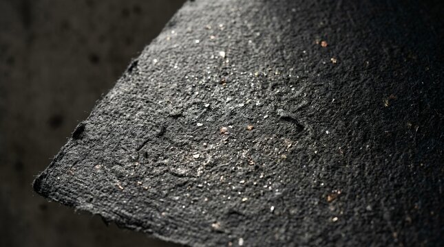Close up of rough textured dark surface with small shiny particles.