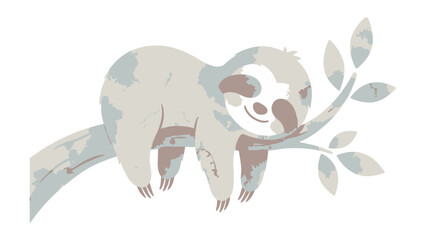 Fototapeta premium Watercolor illustration of a cute sloth sleeping on a tree branch