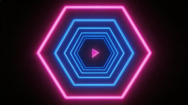 Neon hexagon tunnel with glowing lines