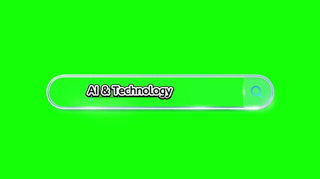 AI and Technology label displayed inside a smooth translucent glass capsule shape with a loading spinner icon on a vibrant green background for digital interface design and modern software.