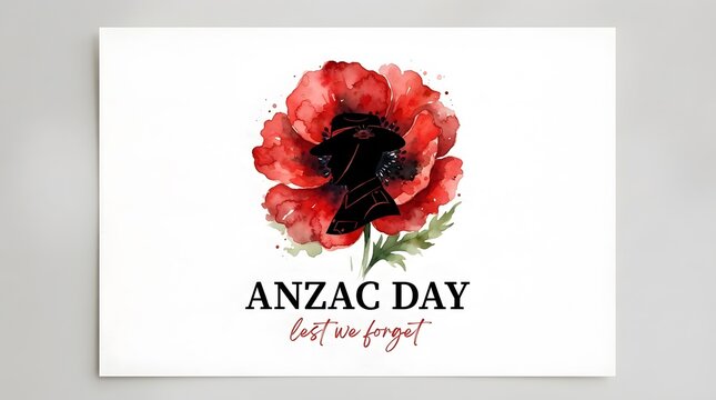 Watercolor red poppy flower illustration for anzac day remembrance and memorial day commemorative greeting card design