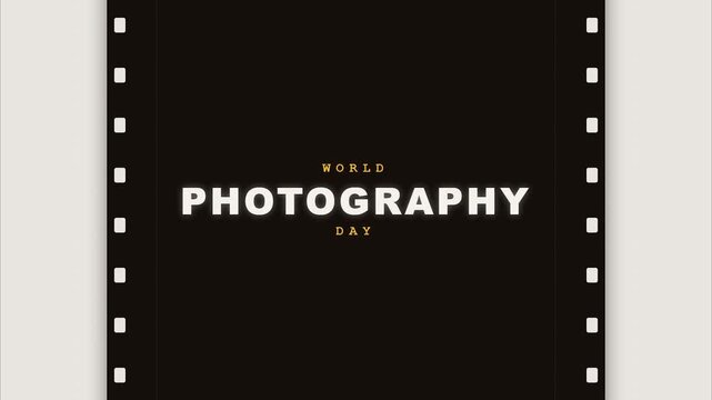 World Photography Day greeting animation with retro film strip and vintage analog aesthetic for vertical social media story and digital celebration background