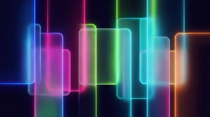Obraz premium Abstract frosted glass with colorful neon glowing lines on dark background