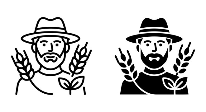 Farmer Icon, Agricultural Man Portrait, Wheat Harvest Symbol, Organic Food Emblem