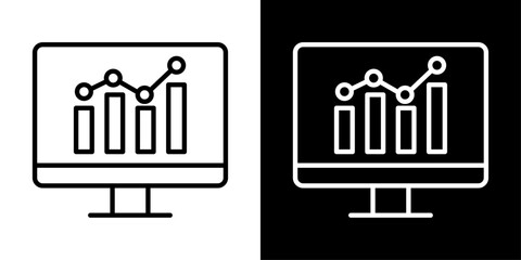Obraz premium Desktop monitor icon with analytics chart display, for business intelligence, dashboard software, and data reporting apps