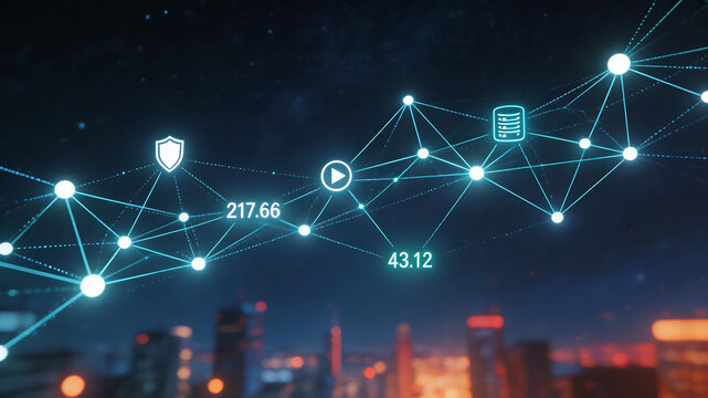 Digital network with cityscape