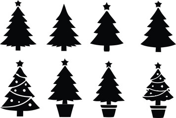 Obraz premium Christmas Tree Silhouettes On White Background Vector Illustration Set