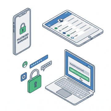 Cyber security UI elements with password generator and biometric authentication
