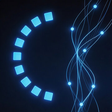 Blue glowing squares and lines