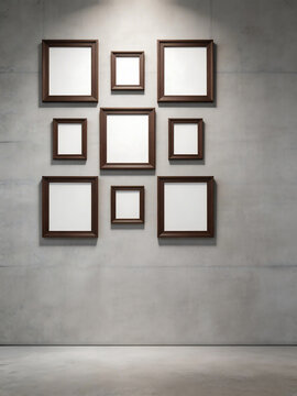 Empty picture frames on concrete wall