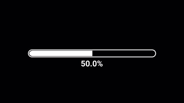 White Loading Progress Bar With Decimal Value Animation On Transparent Background - 4K Video Overlay Motion Graphic With Alpha Channel ProRes