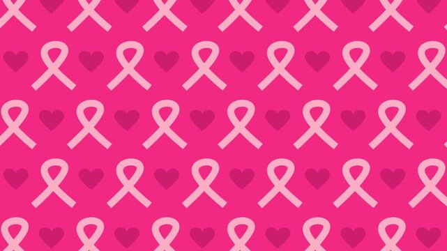 Breast Cancer Awareness Pink Ribbon and Heart Seamless Background Animation