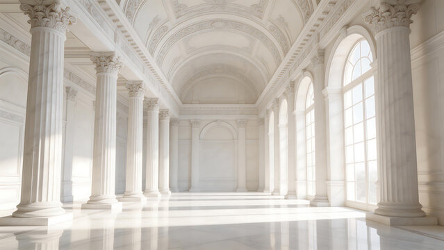 Elegant white marble hall with columns