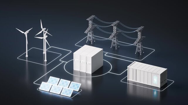 Cloud servers and electricity power supply, 3d rendering.