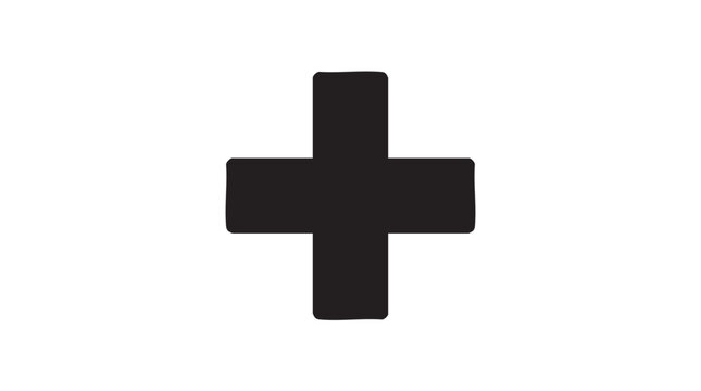 Black plus sign icon isolated on white background.