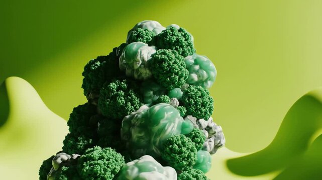 Close up of fresh green broccoli vegetable on lime background