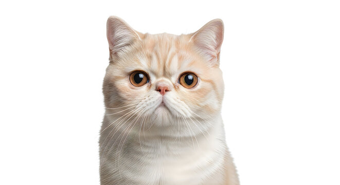 Cute fluffy exotic shorthair cat with big eyes looking at camera