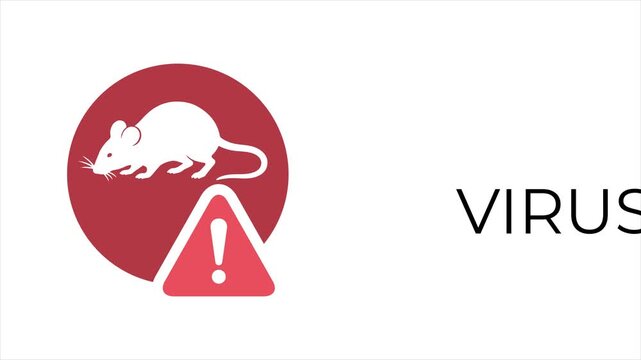 Animated hantavirus awareness banner design with Clean vector animation showing rodent warning symbol for virus prevention and public health education.