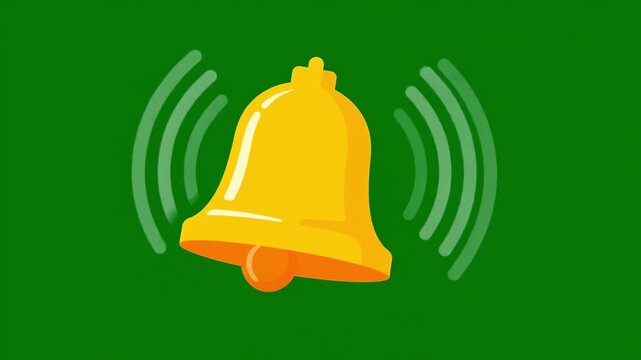 Ringing Golden Bell Notification Icon Animation on Green Screen Chroma Key
