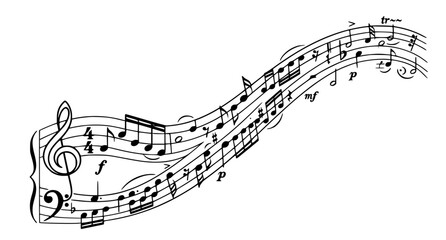 Elegant Flowing Musical Staff with Treble Clef and Music Notes Vector Illustration © MdAbdus