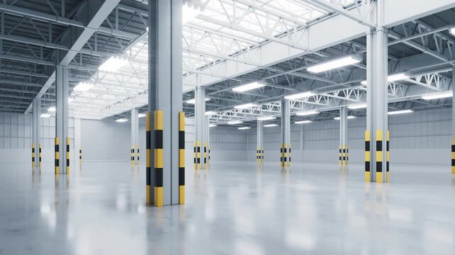 Empty industrial factory, interior of warehouse, 3d rendering.