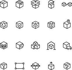 Fototapeta premium Packaging and Shipping Box Outline Icons Set for Logistics Delivery and Warehouse