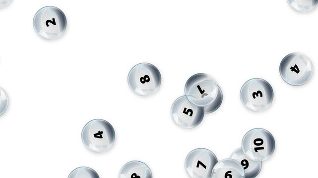 Numbered Glass Spheres Floating and Bouncing on a White Background