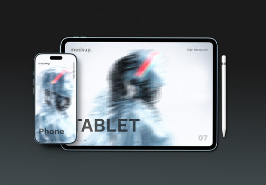 Tablet and Phone Screen Mockup stylus pen