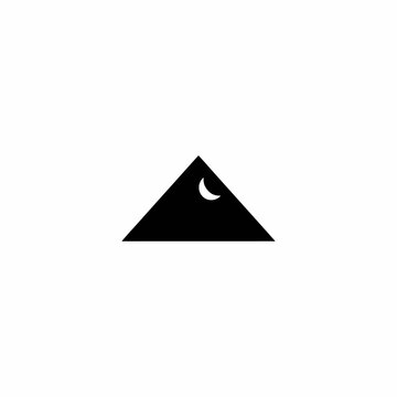 Simple black triangle icon with crescent moon with plain white background minimalist black graphic element symbol design shape logo mark