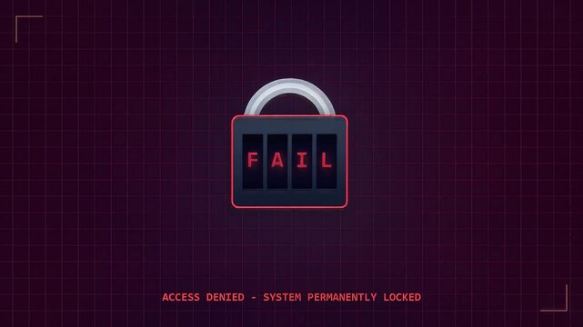 Digital padlock animation with scrolling alphanumeric bypass code