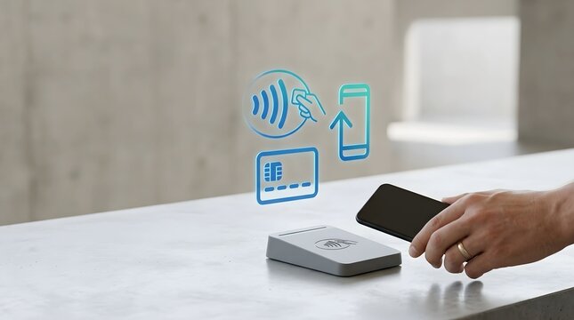 Contactless payment technology on table.