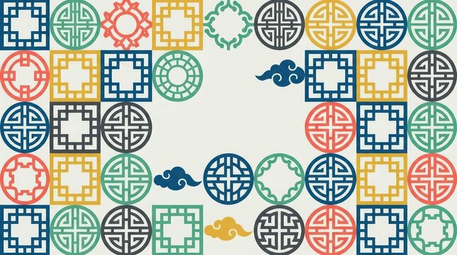 Colorful Chinese Traditional Window Lattice Pattern Background