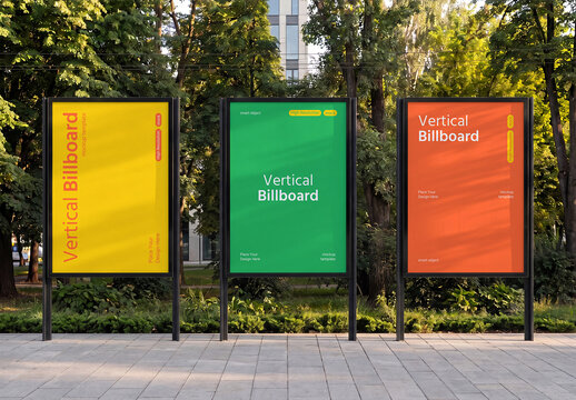 Triple Vertical Billboard Mockup