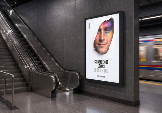 Subway Station Vertical Billboard Mockup