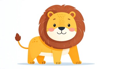 Fototapeta premium Happy cartoon lion character standing upright.