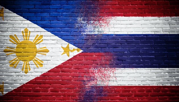 philippines flag and thailand flag graffiti on brick wall
